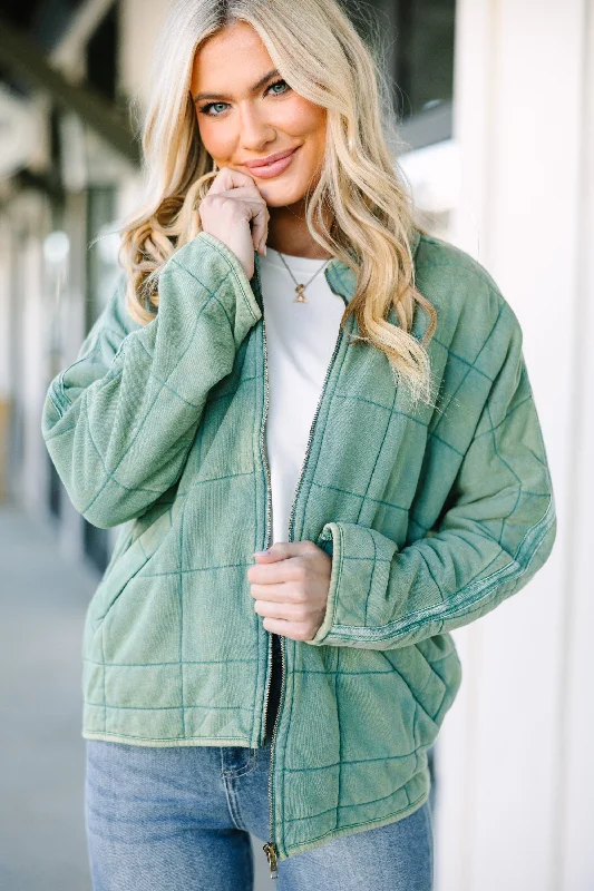 One Day Soon Sage Green Quilted Jacket