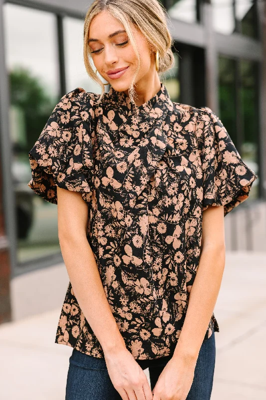 See You There Black Floral Blouse