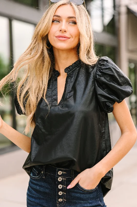 Plan Approved Black Faux Leather Blouse