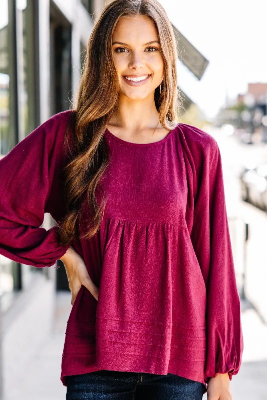 See You There Merlot Red Linen Babydoll Top