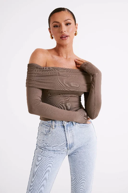 Lucinda Recycled Nylon Off Shoulder Top - Coco