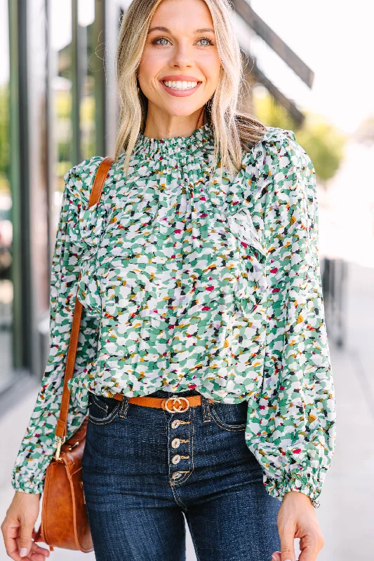 Now's The Time Green Abstract Blouse