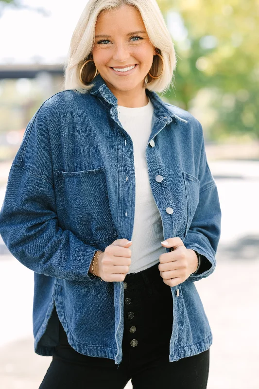 On The Way Denim Blue Oversized Shacket