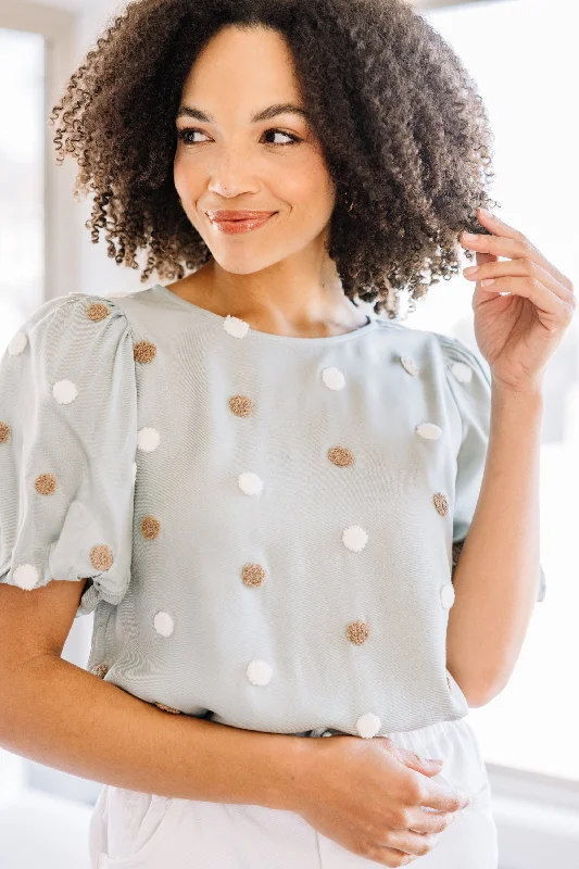 Speak Your Mind Dusty Mint Blue Polka Dot Top