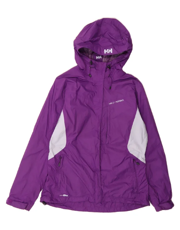 HELLY HANSEN Womens Hooded Rain Jacket UK 18 XL Purple Colourblock