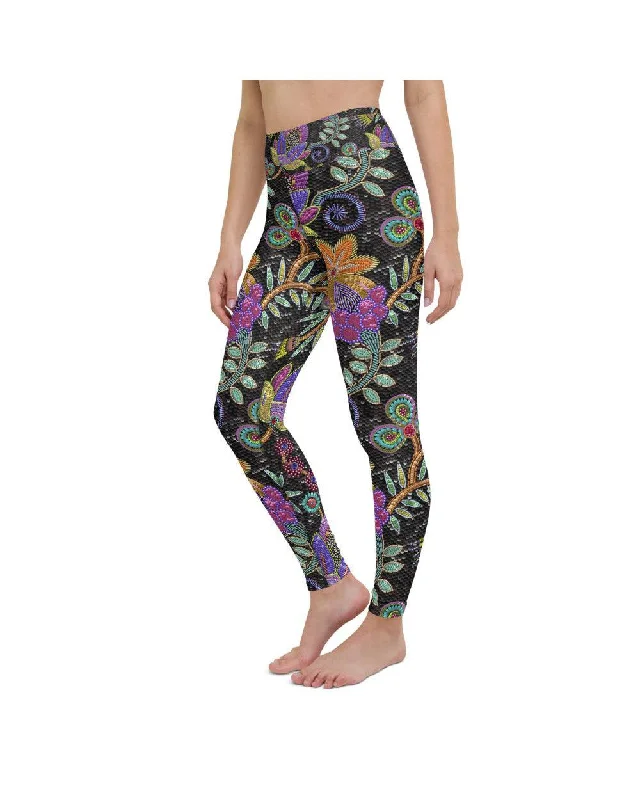 Faux Paillette Flower Yoga Pants