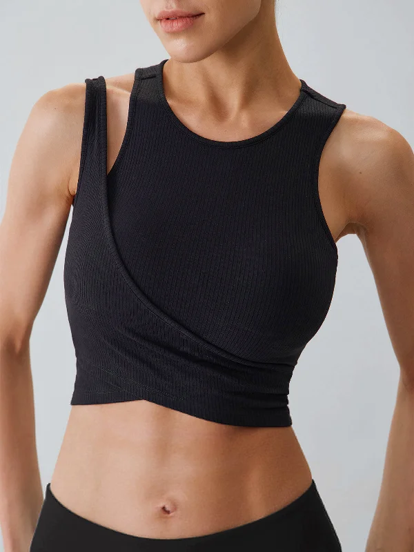 Black Spliced Cut-Out Sports Bra - Light Support