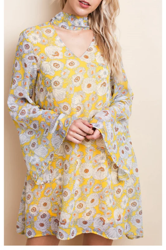 L Love  Garden Floral Boho Dress - Mustard Yellow