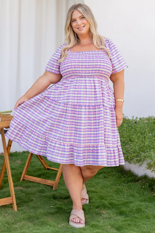 Tatum Shirred Dress Pink Plaid