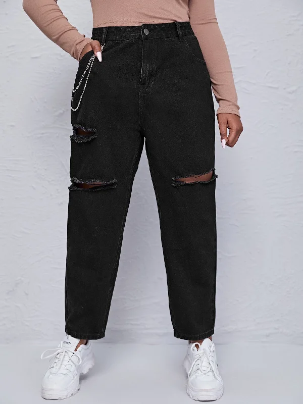 Plain Zipper High Waist Long Plus Size Jeans