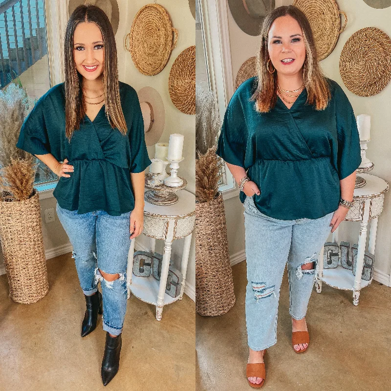 Under the Pines V Neck Peplum Blouse in Forest Green