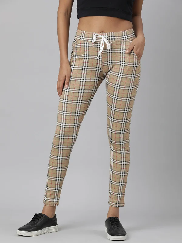 Women Beige Checked Trackapant