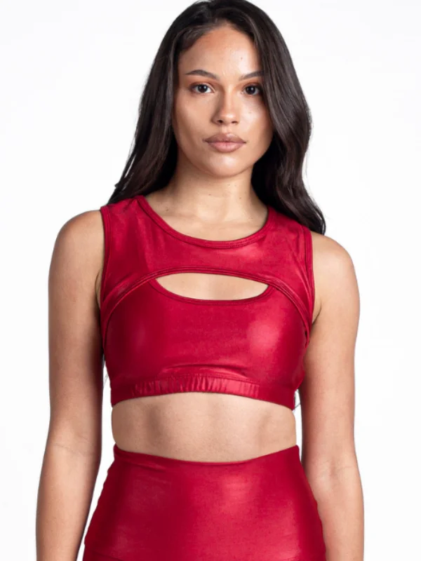 Vibes Front Cut Sport Bra-Red