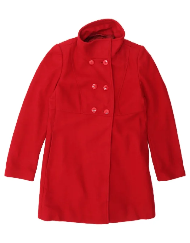 BENETTON Womens Double Breasted Coat IT 44 Medium Red Wool