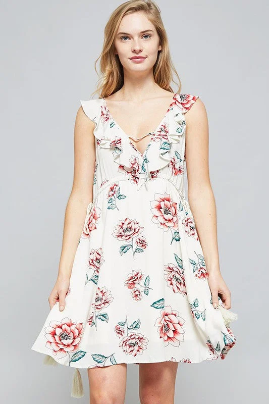 Floral Plunge Neck Dress