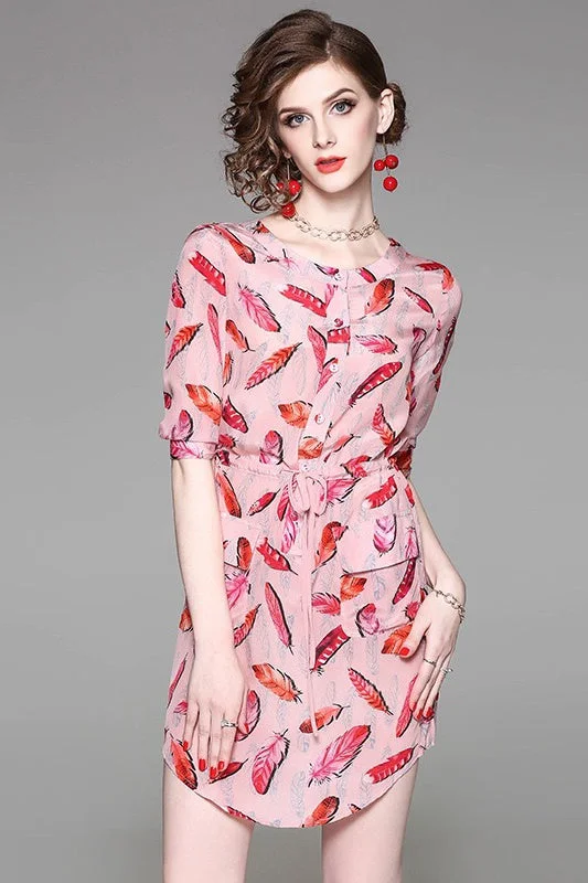 Feather Print Silk Dress