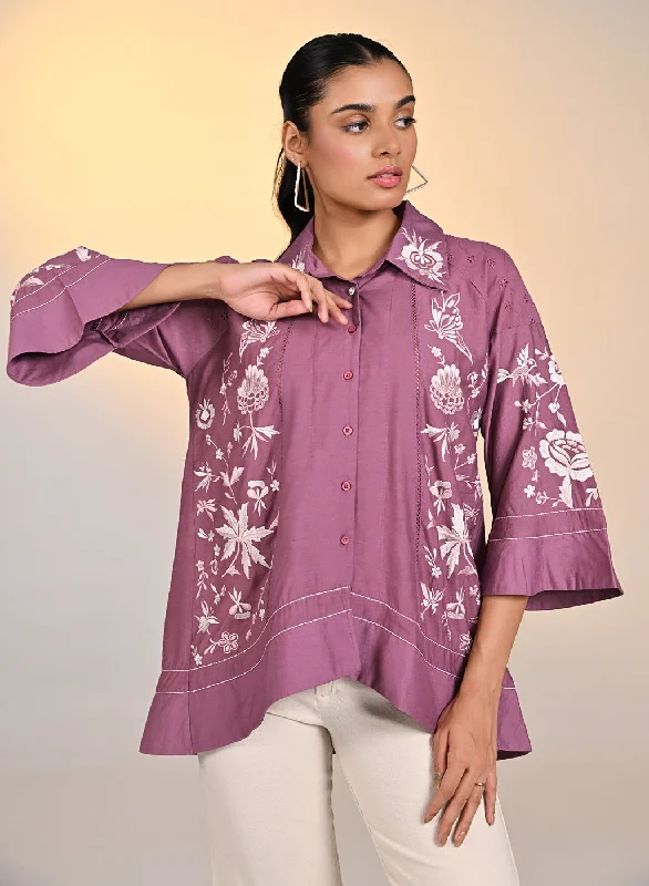 Laira Pink Embroidered Tencel Top for Women