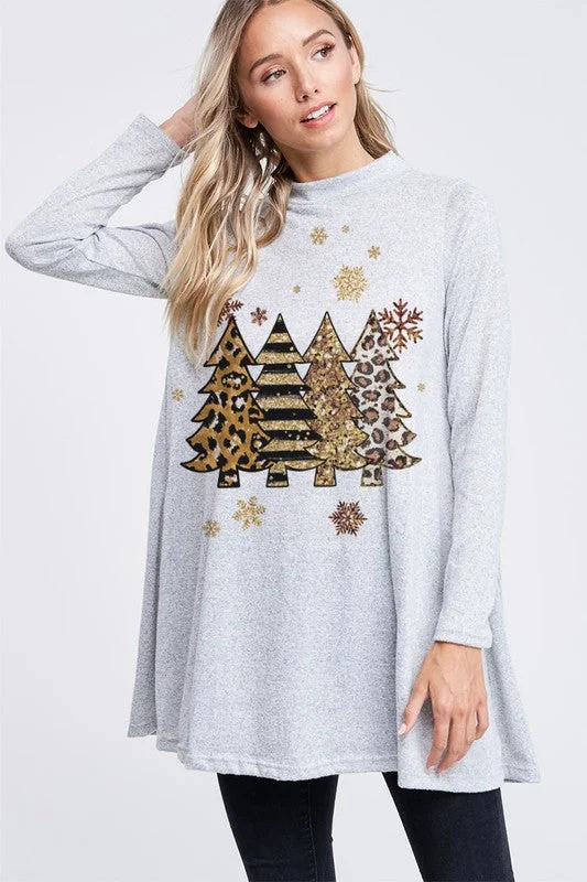 Christmas Trees Mock Neck Mini Dress - Grey