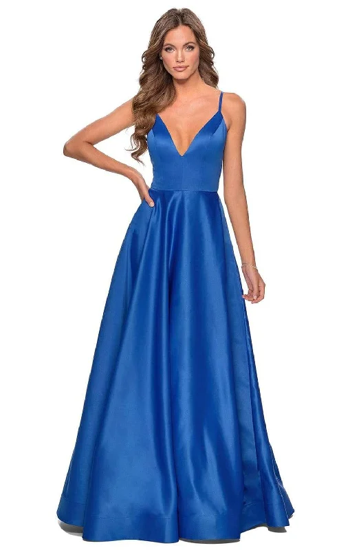 La Femme - 28628 Deep V-neck Satin Junior Prom Gown