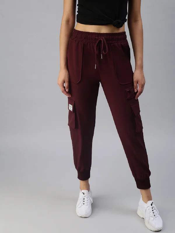 Women's Burgundy Solid Joggers Track Pant