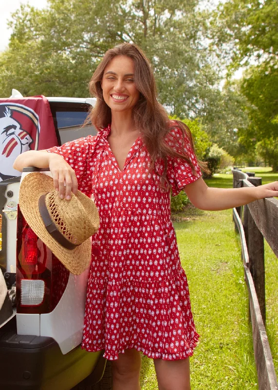 Crimson Game Day Short Sleeve Tiered Dress