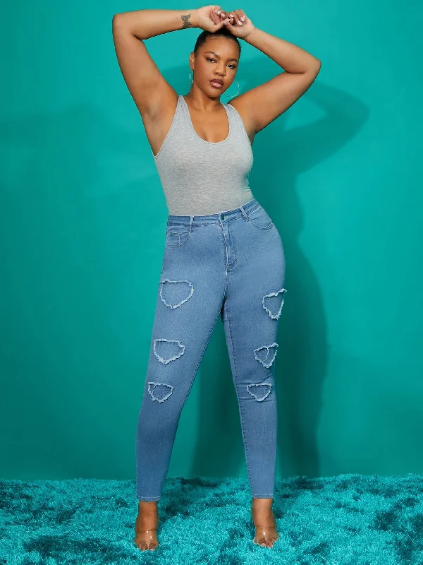 Heart Zipper High Waist Cropped Plus Size Jeans