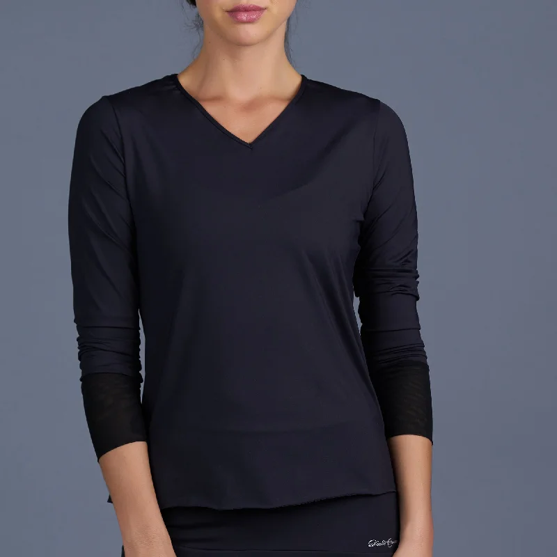 Lightweight V-neck Long-Sleeve Top (black)