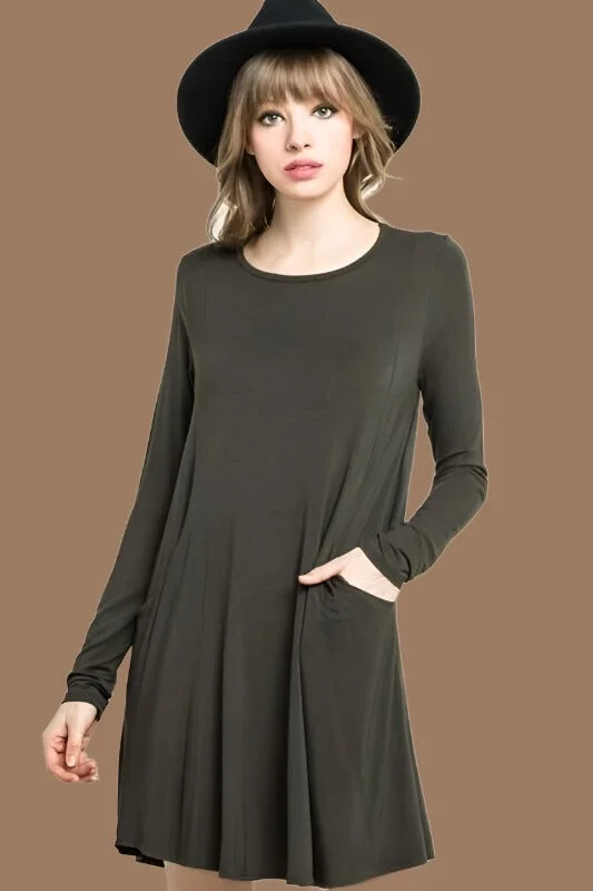 Mittoshop Swing Pockets Dress - Dark Olive