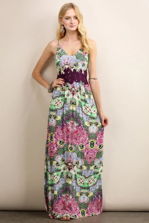 Floral Maxi Dress W/ Crochet Waist