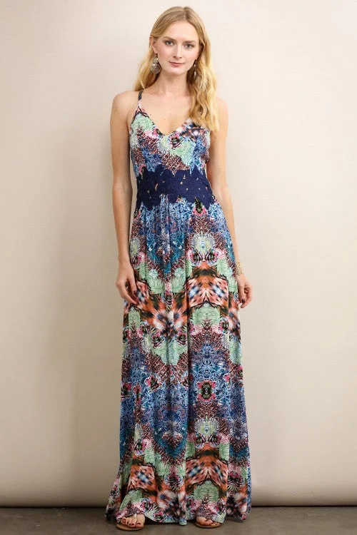 Floral Maxi Dress W/ Crochet Waist