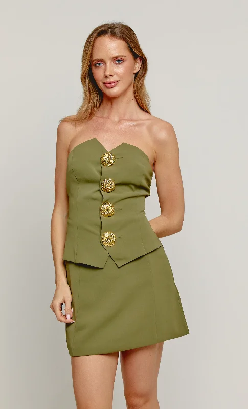 Khaki Bandeau Waistcoat Mini Dress