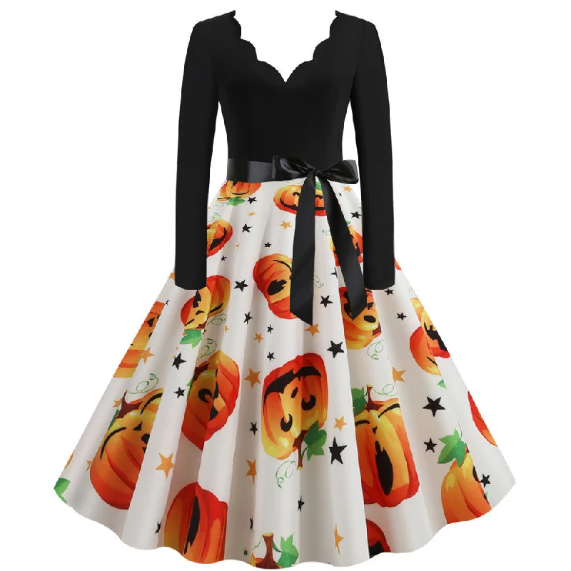 Pumpkin V Neck Wholesale Midi Dress