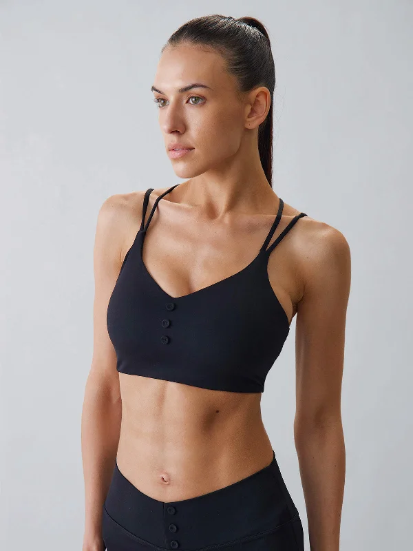 Black Triple Button Sports Bra - Light Support