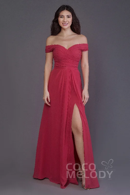 Sheath-Column Floor Length Chiffon Bridesmaid Dress PR3536