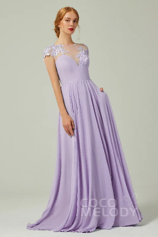 A-Line Sweep-BrushTrain Chiffon Bridesmaid Dress CB0248