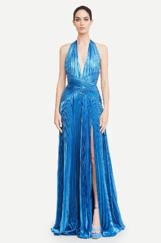 Lisa Pleated Satin Maxi Dress