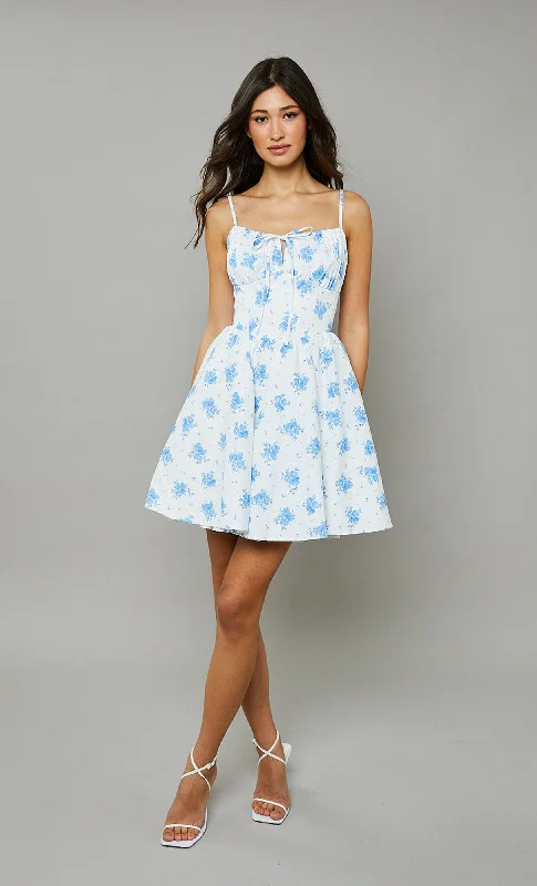 Blue Cami-floral Tiered Mini Dress