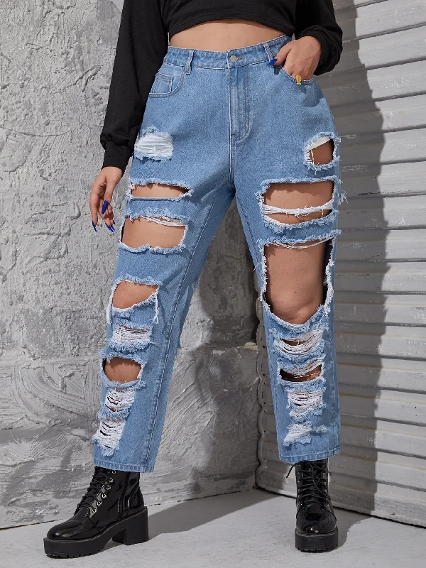 Plain Zipper High Waist Cropped Plus Size Jeans